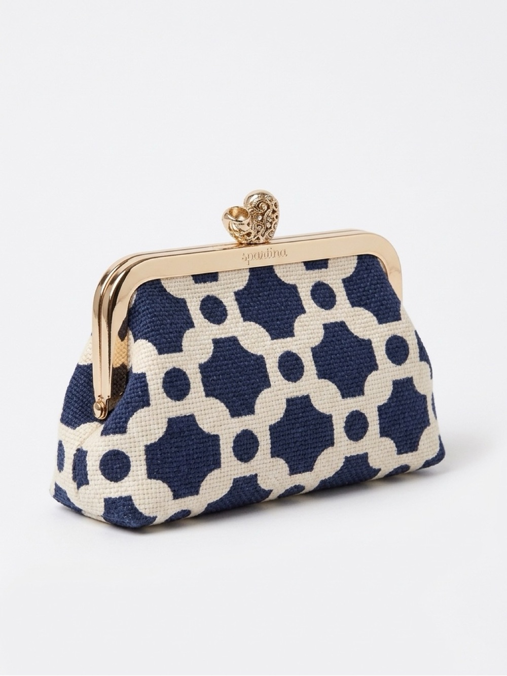 NEW Spartina 449 Navy and Cream Geometric pattern Clutch Coin / Cosmetic Purse
